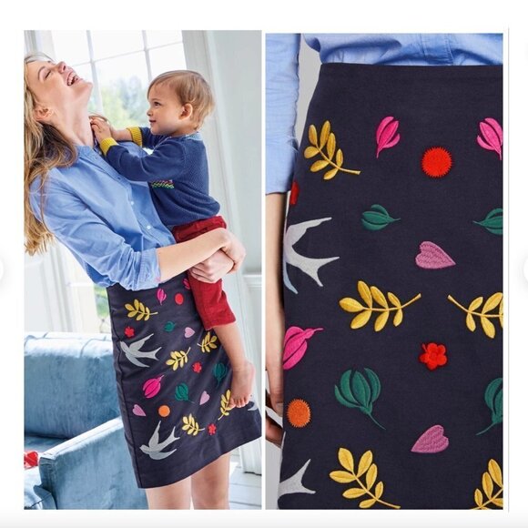 Boden Fenella Rainbow Floral Bird Embroidered Skirt Size 4 - Picture 11 of 12